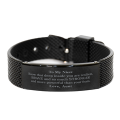 Niece, You're Brave and so much Stronger Black Shark Mesh Bracelet. Gift for Niece. Christmas Motivational Gift From Aunt. Best Idea Gift for Birthday