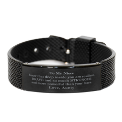 Niece, You're Brave and so much Stronger Black Shark Mesh Bracelet. Gift for Niece. Christmas Motivational Gift From Aunty. Best Idea Gift for Birthday