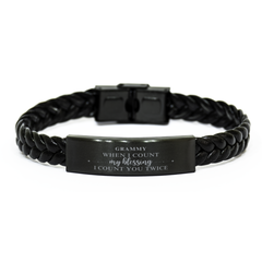 Religious Gifts for Grammy, God Bless You. Christian Braided Leather Bracelet for Grammy. Christmas Faith Gift for Grammy