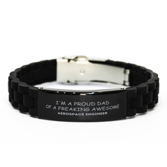 Aerospace Engineer Gifts. Proud Dad of a freaking Awesome Aerospace Engineer. Black Glidelock Clasp Bracelet for Aerospace Engineer. Great Gift for Him. Fathers Day Gift. Unique Dad Jewelry