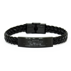 Religious Gifts for Auntie, God Bless You. Christian Braided Leather Bracelet for Auntie. Christmas Faith Gift for Auntie