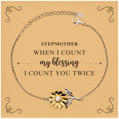 Religious Gifts for Stepmother, God Bless You. Christian Sunflower Bracelet for Stepmother. Christmas Faith Gift for Stepmother