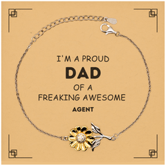 Agent Gifts. Proud Dad of a freaking Awesome Agent. Sunflower Bracelet with Card for Agent. Great Gift for Him. Fathers Day Gift. Unique Dad Jewelry