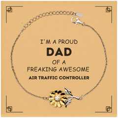 Air Traffic Controller Gifts. Proud Dad of a freaking Awesome Air Traffic Controller. Sunflower Bracelet with Card for Air Traffic Controller. Great Gift for Him. Fathers Day Gift. Unique Dad Jewelry
