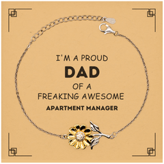 Apartment Manager Gifts. Proud Dad of a freaking Awesome Apartment Manager. Sunflower Bracelet with Card for Apartment Manager. Great Gift for Him. Fathers Day Gift. Unique Dad Jewelry