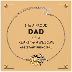 Assistant Principal Gifts. Proud Dad of a freaking Awesome Assistant Principal. Sunflower Bracelet with Card for Assistant Principal. Great Gift for Him. Fathers Day Gift. Unique Dad Jewelry