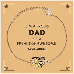Auctioneer Gifts. Proud Dad of a freaking Awesome Auctioneer. Sunflower Bracelet with Card for Auctioneer. Great Gift for Him. Fathers Day Gift. Unique Dad Jewelry