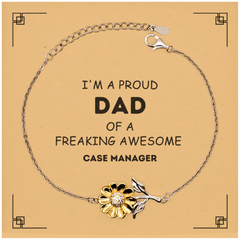Case Manager Gifts. Proud Dad of a freaking Awesome Case Manager. Sunflower Bracelet with Card for Case Manager. Great Gift for Him. Fathers Day Gift. Unique Dad Jewelry