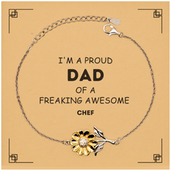 Chef Gifts. Proud Dad of a freaking Awesome Chef. Sunflower Bracelet with Card for Chef. Great Gift for Him. Fathers Day Gift. Unique Dad Jewelry