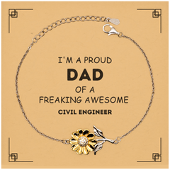 Civil Engineer Gifts. Proud Dad of a freaking Awesome Civil Engineer. Sunflower Bracelet with Card for Civil Engineer. Great Gift for Him. Fathers Day Gift. Unique Dad Jewelry