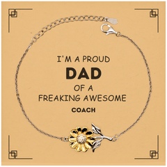 Coach Gifts. Proud Dad of a freaking Awesome Coach. Sunflower Bracelet with Card for Coach. Great Gift for Him. Fathers Day Gift. Unique Dad Jewelry
