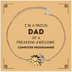 Computer Programmer Gifts. Proud Dad of a freaking Awesome Computer Programmer. Sunflower Bracelet with Card for Computer Programmer. Great Gift for Him. Fathers Day Gift. Unique Dad Jewelry