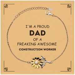 Construction Worker Gifts. Proud Dad of a freaking Awesome Construction Worker. Sunflower Bracelet with Card for Construction Worker. Great Gift for Him. Fathers Day Gift. Unique Dad Jewelry