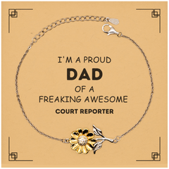 Court Reporter Gifts. Proud Dad of a freaking Awesome Court Reporter. Sunflower Bracelet with Card for Court Reporter. Great Gift for Him. Fathers Day Gift. Unique Dad Jewelry