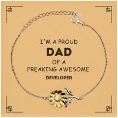 Developer Gifts. Proud Dad of a freaking Awesome Developer. Sunflower Bracelet with Card for Developer. Great Gift for Him. Fathers Day Gift. Unique Dad Jewelry