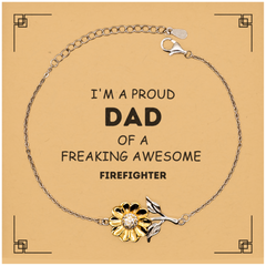 Firefighter Gifts. Proud Dad of a freaking Awesome Firefighter. Sunflower Bracelet with Card for Firefighter. Great Gift for Him. Fathers Day Gift. Unique Dad Jewelry