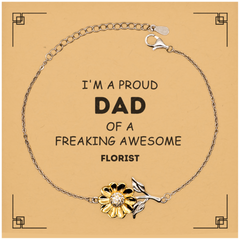 Florist Gifts. Proud Dad of a freaking Awesome Florist. Sunflower Bracelet with Card for Florist. Great Gift for Him. Fathers Day Gift. Unique Dad Jewelry