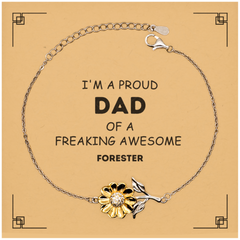 Forester Gifts. Proud Dad of a freaking Awesome Forester. Sunflower Bracelet with Card for Forester. Great Gift for Him. Fathers Day Gift. Unique Dad Jewelry