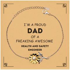 Health and Safety Engineer Gifts. Proud Dad of a freaking Awesome Health and Safety Engineer. Sunflower Bracelet with Card for Health and Safety Engineer. Great Gift for Him. Fathers Day Gift. Unique Dad Jewelry