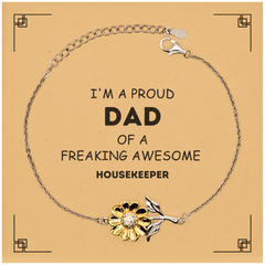 Housekeeper Gifts. Proud Dad of a freaking Awesome Housekeeper. Sunflower Bracelet with Card for Housekeeper. Great Gift for Him. Fathers Day Gift. Unique Dad Jewelry