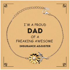 Insurance Adjuster Gifts. Proud Dad of a freaking Awesome Insurance Adjuster. Sunflower Bracelet with Card for Insurance Adjuster. Great Gift for Him. Fathers Day Gift. Unique Dad Jewelry