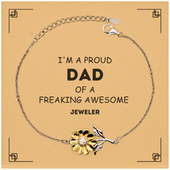 Jeweler Gifts. Proud Dad of a freaking Awesome Jeweler. Sunflower Bracelet with Card for Jeweler. Great Gift for Him. Fathers Day Gift. Unique Dad Jewelry
