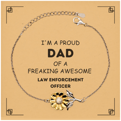 Law Enforcement Officer Gifts. Proud Dad of a freaking Awesome Law Enforcement Officer. Sunflower Bracelet with Card for Law Enforcement Officer. Great Gift for Him. Fathers Day Gift. Unique Dad Jewelry