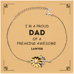 Lawyer Gifts. Proud Dad of a freaking Awesome Lawyer. Sunflower Bracelet with Card for Lawyer. Great Gift for Him. Fathers Day Gift. Unique Dad Jewelry