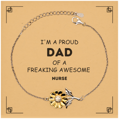 Nurse Gifts. Proud Dad of a freaking Awesome Nurse. Sunflower Bracelet with Card for Nurse. Great Gift for Him. Fathers Day Gift. Unique Dad Jewelry