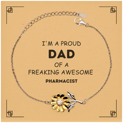 Pharmacist Gifts. Proud Dad of a freaking Awesome Pharmacist. Sunflower Bracelet with Card for Pharmacist. Great Gift for Him. Fathers Day Gift. Unique Dad Jewelry