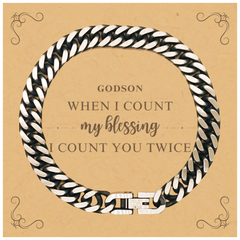 Religious Gifts for Godson, God Bless You. Christian Cuban Link Chain Bracelet for Godson. Christmas Faith Gift for Godson
