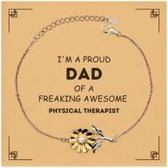 Physical Therapist Gifts. Proud Dad of a freaking Awesome Physical Therapist. Sunflower Bracelet with Card for Physical Therapist. Great Gift for Him. Fathers Day Gift. Unique Dad Jewelry