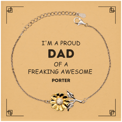 Porter Gifts. Proud Dad of a freaking Awesome Porter. Sunflower Bracelet with Card for Porter. Great Gift for Him. Fathers Day Gift. Unique Dad Jewelry