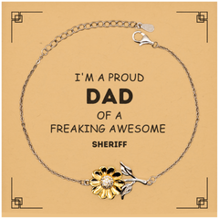 Sheriff Gifts. Proud Dad of a freaking Awesome Sheriff. Sunflower Bracelet with Card for Sheriff. Great Gift for Him. Fathers Day Gift. Unique Dad Jewelry