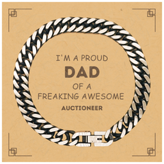 Auctioneer Gifts. Proud Dad of a freaking Awesome Auctioneer. Cuban Link Chain Bracelet with Card for Auctioneer. Great Gift for Him. Fathers Day Gift. Unique Dad Jewelry