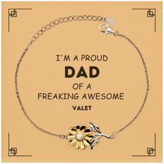 Valet Gifts. Proud Dad of a freaking Awesome Valet. Sunflower Bracelet with Card for Valet. Great Gift for Him. Fathers Day Gift. Unique Dad Jewelry