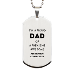 Air Traffic Controller Gifts. Proud Dad of a freaking Awesome Air Traffic Controller. Silver Dog Tag for Air Traffic Controller. Great Gift for Him. Fathers Day Gift. Unique Dad Pendant