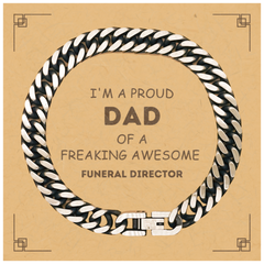 Funeral Director Gifts. Proud Dad of a freaking Awesome Funeral Director. Cuban Link Chain Bracelet with Card for Funeral Director. Great Gift for Him. Fathers Day Gift. Unique Dad Jewelry