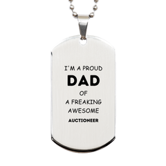 Auctioneer Gifts. Proud Dad of a freaking Awesome Auctioneer. Silver Dog Tag for Auctioneer. Great Gift for Him. Fathers Day Gift. Unique Dad Pendant