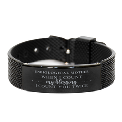 Religious Gifts for Unbiological Mother, God Bless You. Christian Black Shark Mesh Bracelet for Unbiological Mother. Christmas Faith Gift for Unbiological Mother