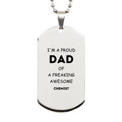 Chemist Gifts. Proud Dad of a freaking Awesome Chemist. Silver Dog Tag for Chemist. Great Gift for Him. Fathers Day Gift. Unique Dad Pendant