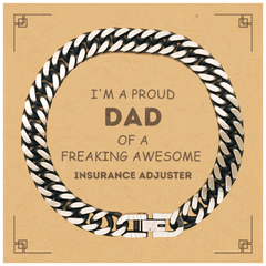 Insurance Adjuster Gifts. Proud Dad of a freaking Awesome Insurance Adjuster. Cuban Link Chain Bracelet with Card for Insurance Adjuster. Great Gift for Him. Fathers Day Gift. Unique Dad Jewelry