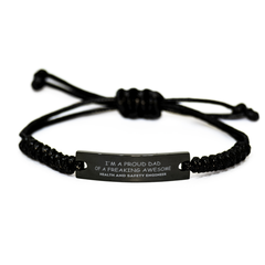 Health and Safety Engineer Gifts. Proud Dad of a freaking Awesome Health and Safety Engineer. Black Rope Bracelet for Health and Safety Engineer. Great Gift for Him. Fathers Day Gift. Unique Dad Jewelry