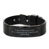 Forester Gifts. Proud Dad of a freaking Awesome Forester. Black Shark Mesh Bracelet for Forester. Great Gift for Him. Fathers Day Gift. Unique Dad Jewelry