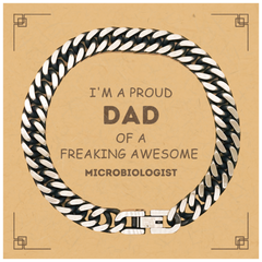 Microbiologist Gifts. Proud Dad of a freaking Awesome Microbiologist. Cuban Link Chain Bracelet with Card for Microbiologist. Great Gift for Him. Fathers Day Gift. Unique Dad Jewelry