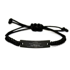 Religious Gifts for Auntie, God Bless You. Christian Black Rope Bracelet for Auntie. Christmas Faith Gift for Auntie