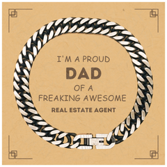Real Estate Agent Gifts. Proud Dad of a freaking Awesome Real Estate Agent. Cuban Link Chain Bracelet with Card for Real Estate Agent. Great Gift for Him. Fathers Day Gift. Unique Dad Jewelry