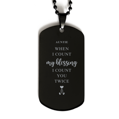 Religious Gifts for Auntie, God Bless You. Christian Black Dog Tag for Auntie. Christmas Faith Gift for Auntie