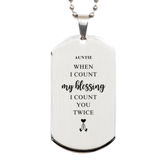 Religious Gifts for Auntie, God Bless You. Christian Silver Dog Tag for Auntie. Christmas Faith Gift for Auntie