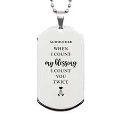 Religious Gifts for Godmother, God Bless You. Christian Silver Dog Tag for Godmother. Christmas Faith Gift for Godmother